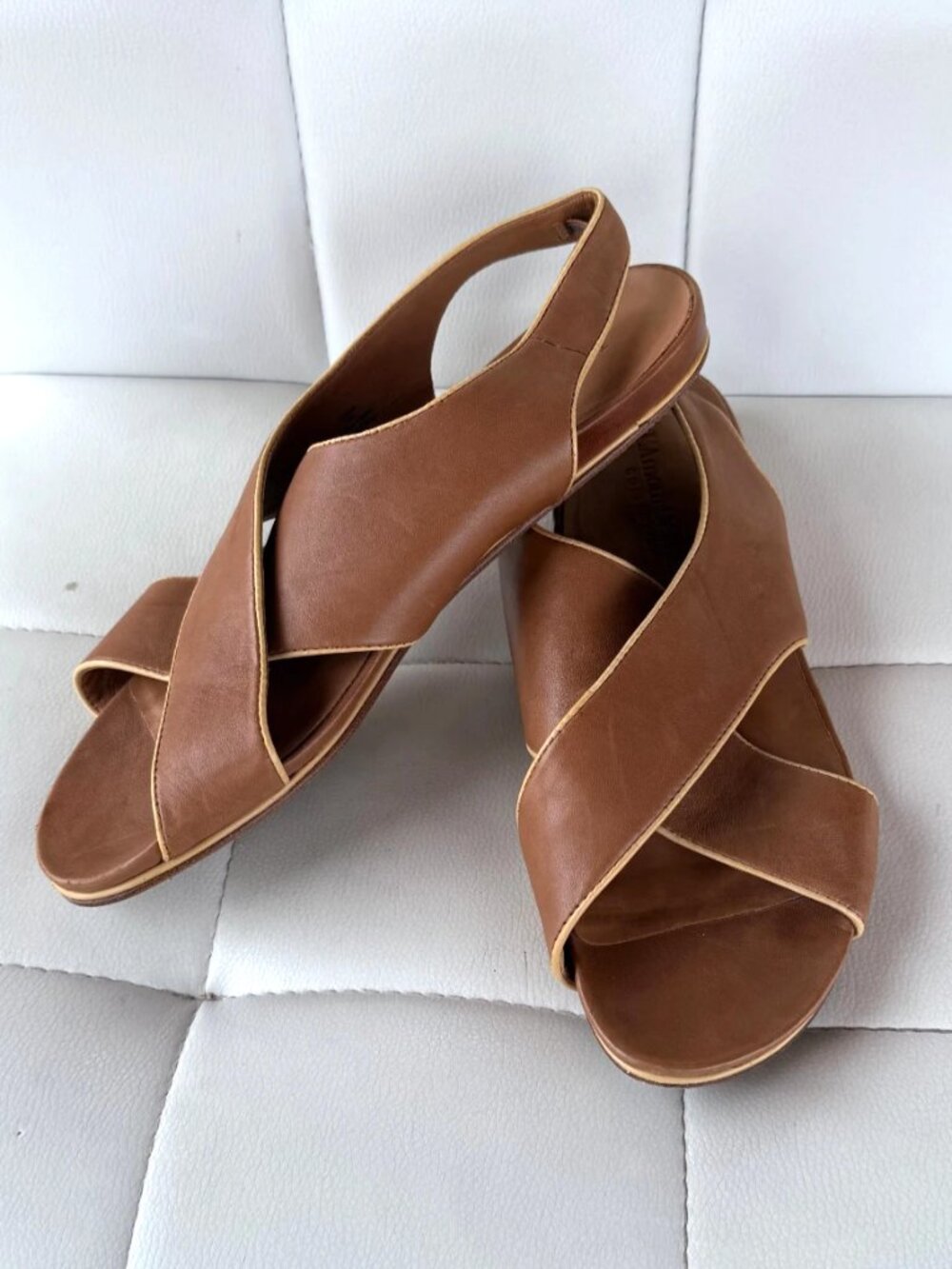 L'Amour Des Pieds Women's Brown Genuine Leather Crisscross Slingback Sandals 9M